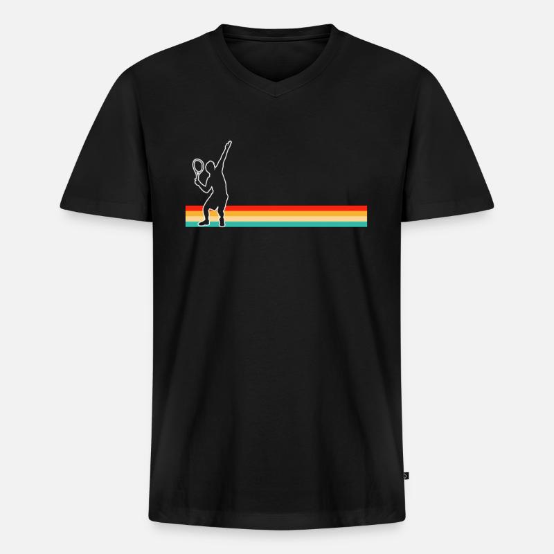 Tennis Retro - Männer Premium Bio T-Shirt mit V-Ausschnitt - Schwarz