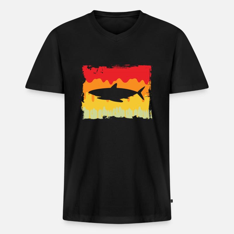 Hai Retro - Männer Premium Bio T-Shirt mit V-Ausschnitt - Schwarz