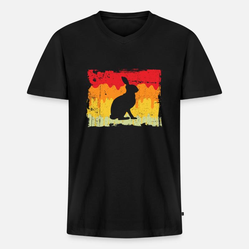 Hase Retro - Männer Premium Bio T-Shirt mit V-Ausschnitt - Schwarz