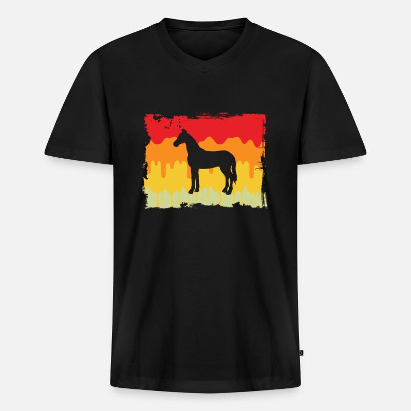Pferd Retro - Männer Premium Bio T-Shirt mit V-Ausschnitt - Schwarz