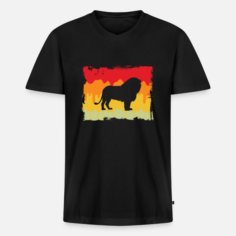Löwe Retro - Männer Premium Bio T-Shirt mit V-Ausschnitt - Schwarz