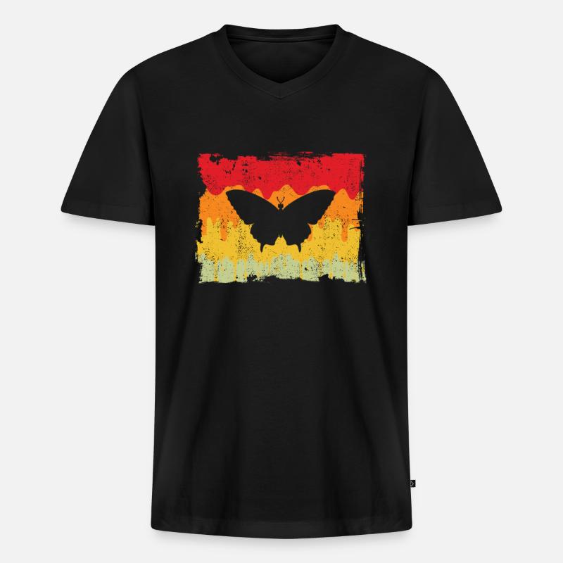 Schmetterling Retro - Männer Premium Bio T-Shirt mit V-Ausschnitt - Schwarz