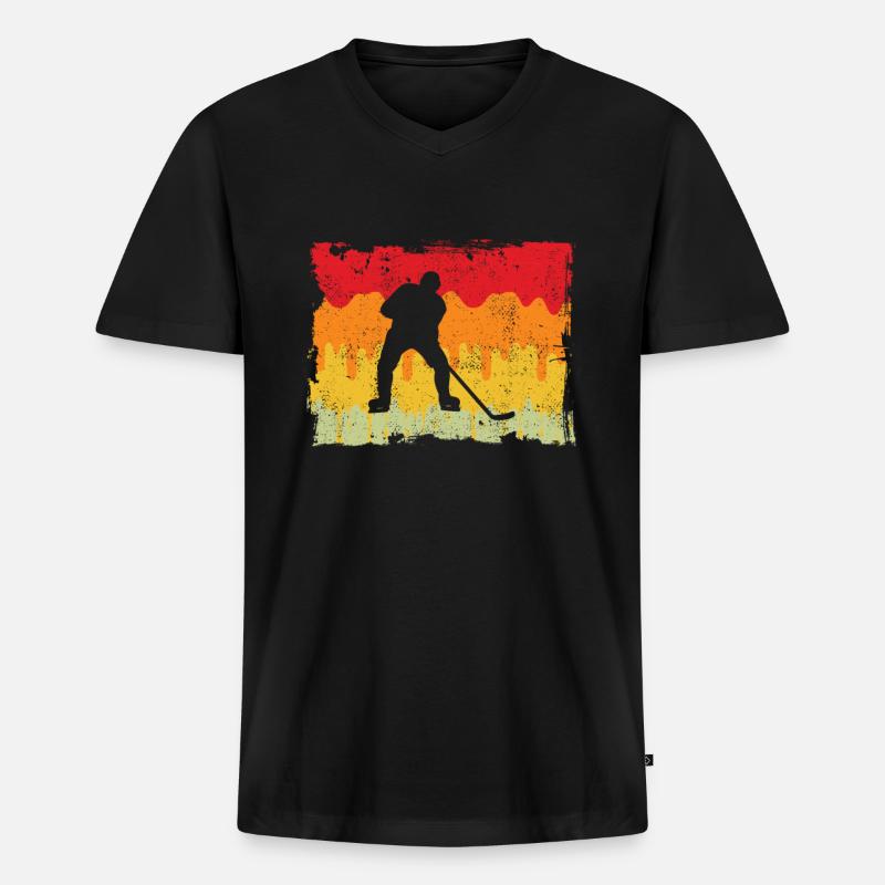 Eishockey Retro - Männer Premium Bio T-Shirt mit V-Ausschnitt - Schwarz