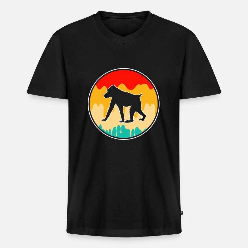 Affe Retro - Männer Premium Bio T-Shirt mit V-Ausschnitt - Schwarz