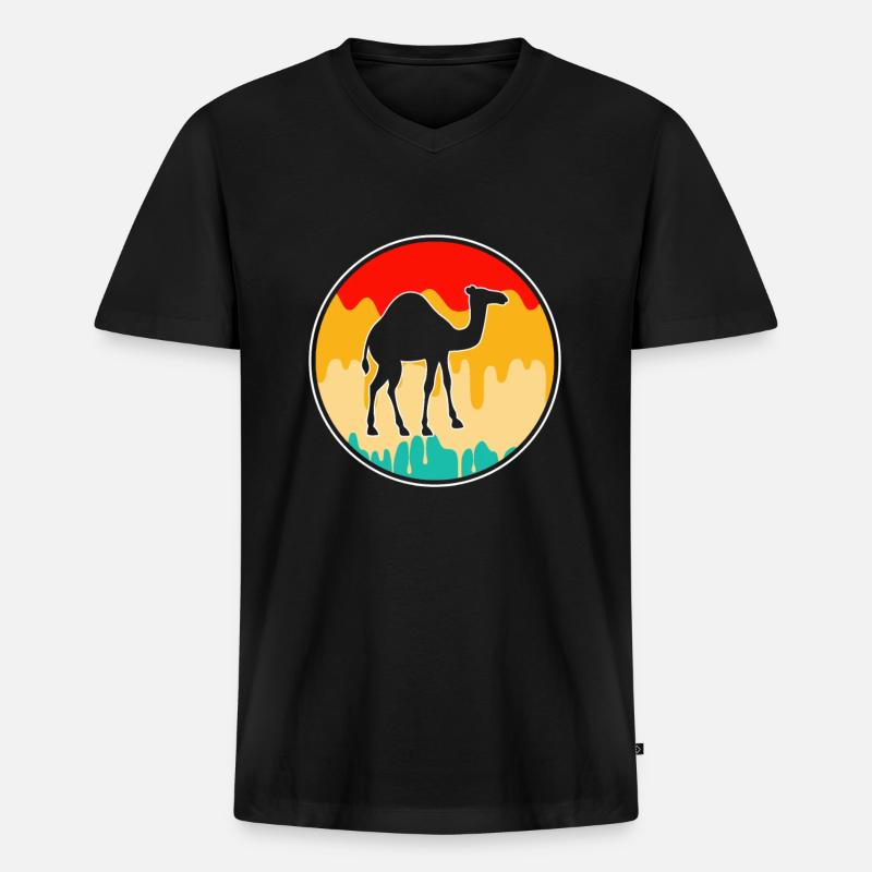 Dromedar Retro - Männer Premium Bio T-Shirt mit V-Ausschnitt - Schwarz