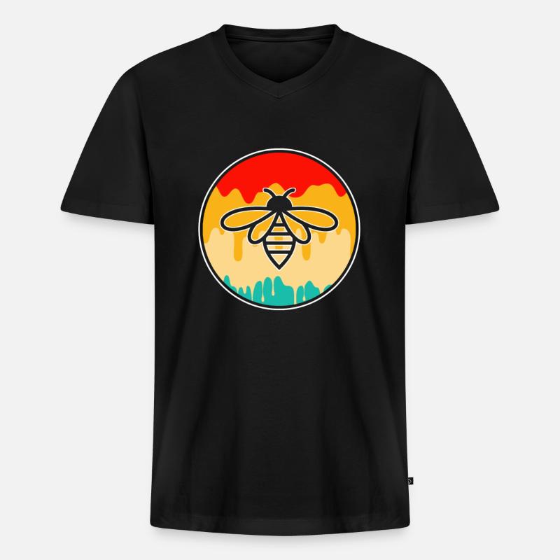 Biene Retro - Männer Premium Bio T-Shirt mit V-Ausschnitt - Schwarz