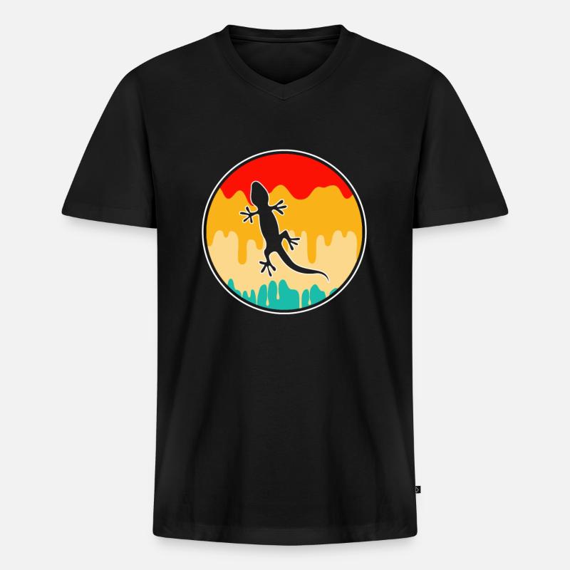 Eidechse Retro - Männer Premium Bio T-Shirt mit V-Ausschnitt - Schwarz