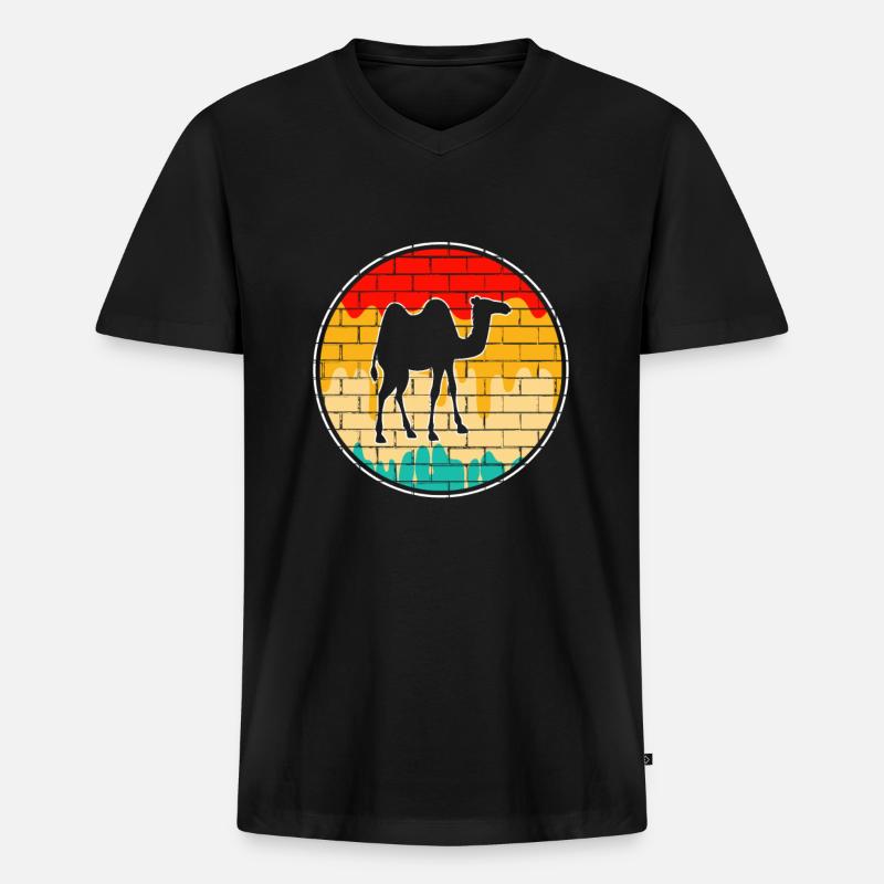 Kamel Retro - Männer Premium Bio T-Shirt mit V-Ausschnitt - Schwarz