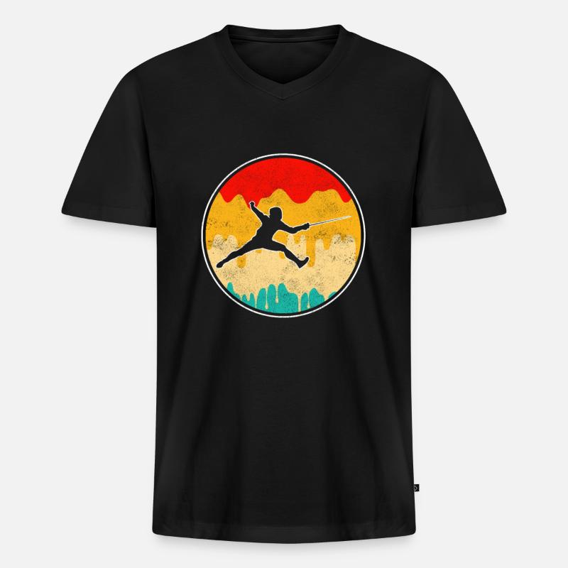 Fechten Retro - Männer Premium Bio T-Shirt mit V-Ausschnitt - Schwarz