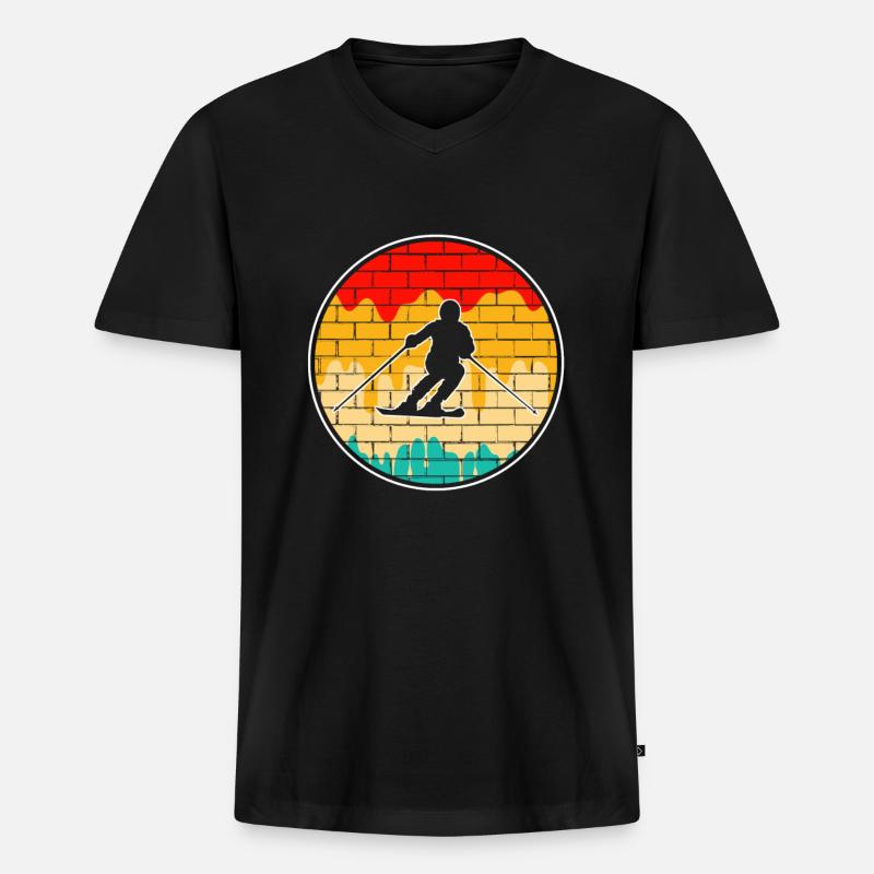 Ski Retro - Männer Premium Bio T-Shirt mit V-Ausschnitt - Schwarz