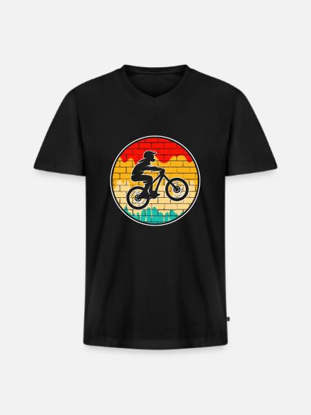 Logo rétro de VTT - T-shirt encolure en V Premium bio Homme - noir