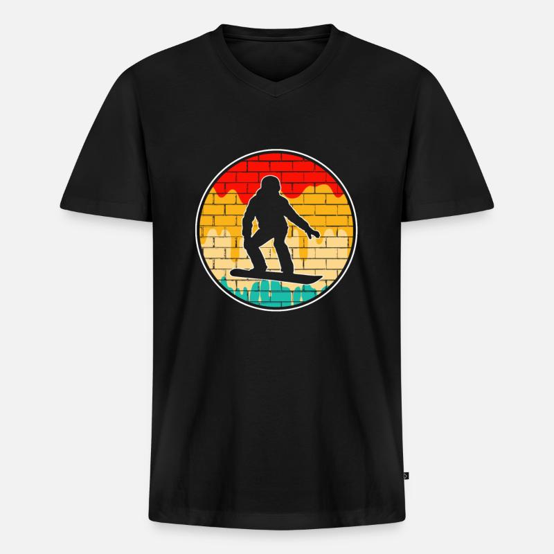 Snowboarding Retro - Männer Premium Bio T-Shirt mit V-Ausschnitt - Schwarz