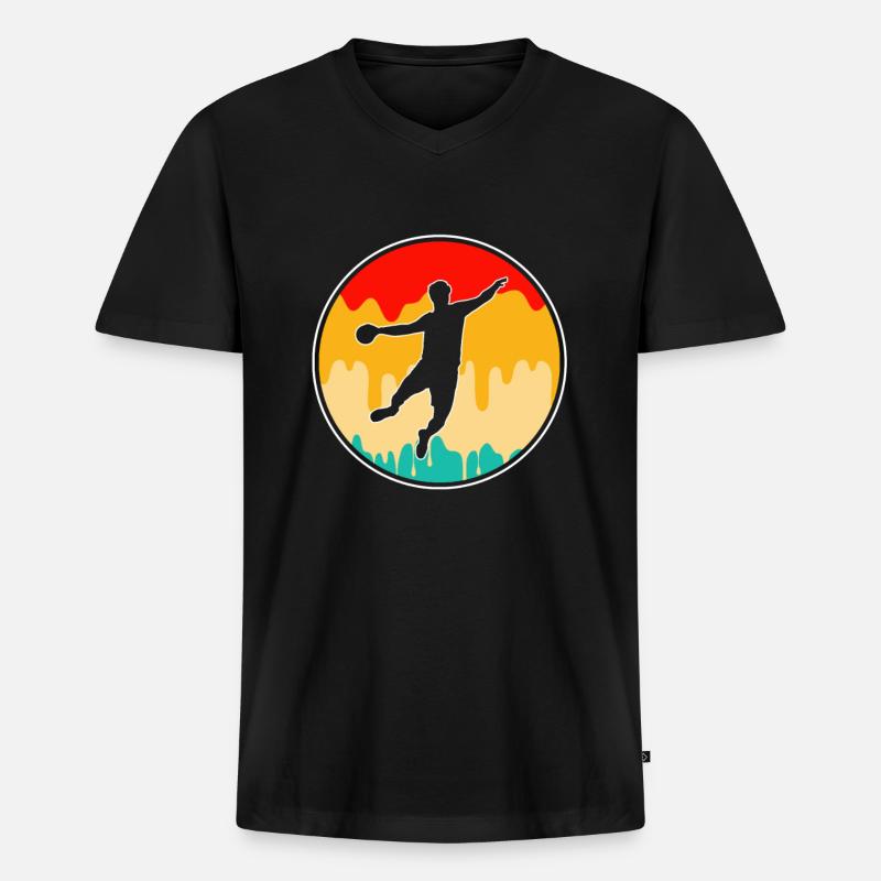 Handball Retro - Männer Premium Bio T-Shirt mit V-Ausschnitt - Schwarz