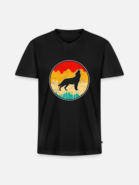 Wolf Retro - Men's Premium Organic T-shirt with V-neck - black