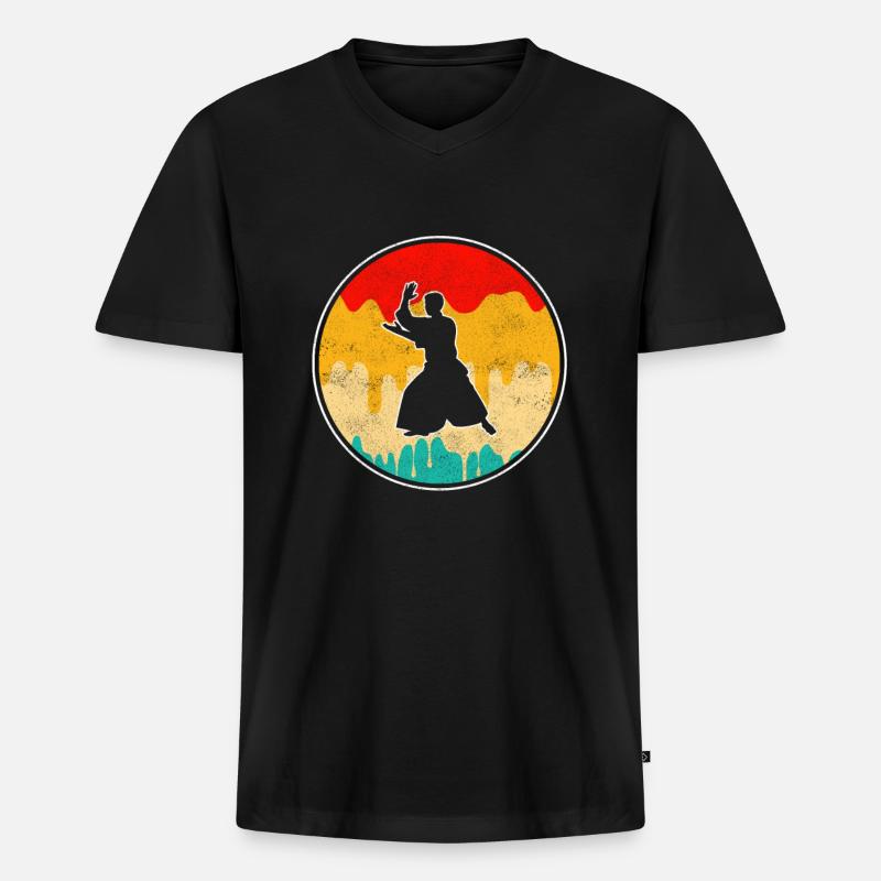Aikido Retro - Männer Premium Bio T-Shirt mit V-Ausschnitt - Schwarz