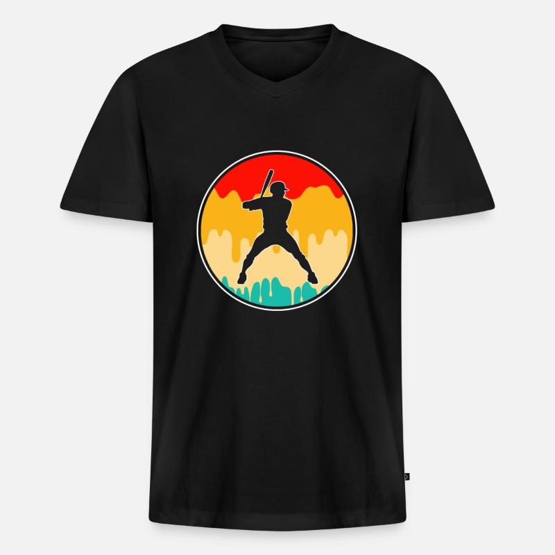 Baseball Retro - Männer Premium Bio T-Shirt mit V-Ausschnitt - Schwarz