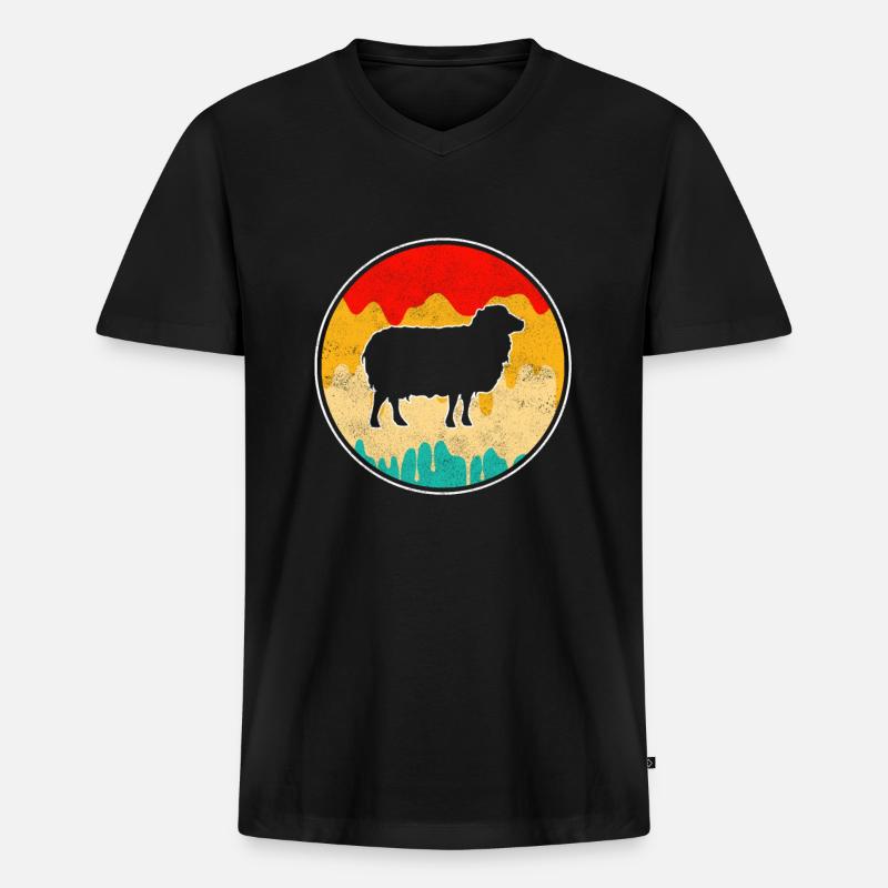 Schaf Retro - Männer Premium Bio T-Shirt mit V-Ausschnitt - Schwarz