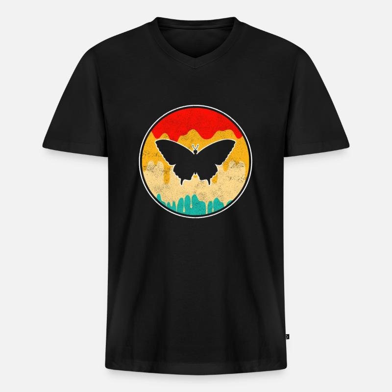 Schmetterling Retro - Männer Premium Bio T-Shirt mit V-Ausschnitt - Schwarz