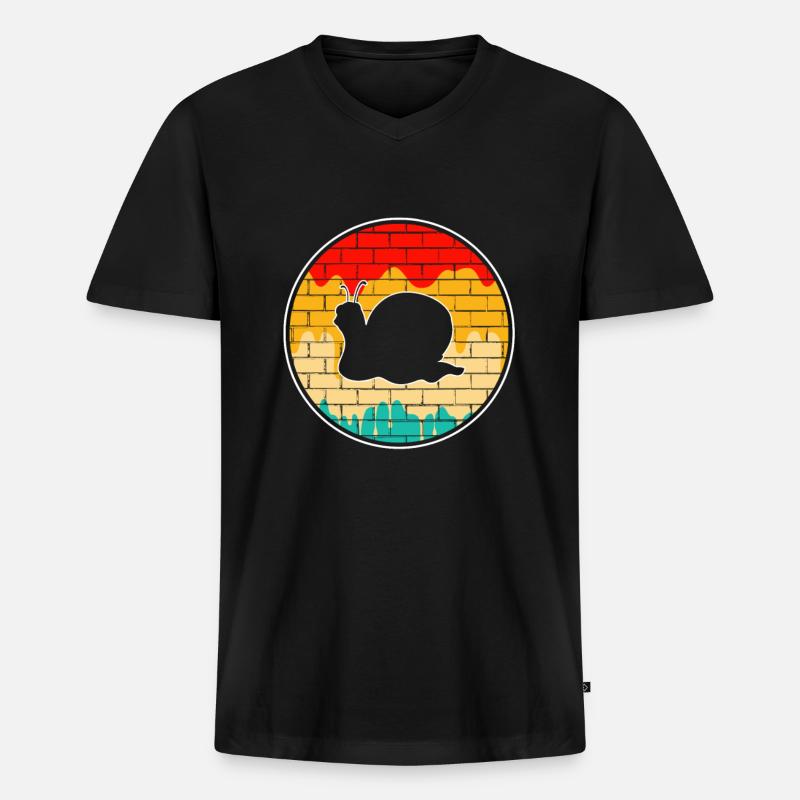 Schnecke Retro - Männer Premium Bio T-Shirt mit V-Ausschnitt - Schwarz