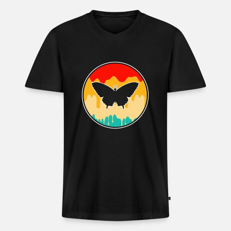 Schmetterling Retro - Männer Premium Bio T-Shirt mit V-Ausschnitt - Schwarz