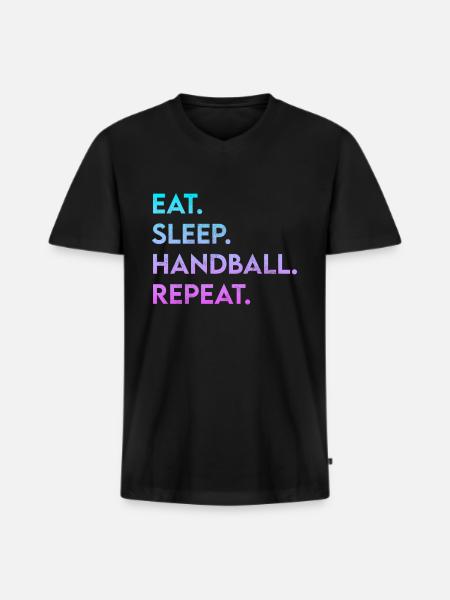 eat sleep handball repeat - Men's Premium Organic T-shirt with V-neck - black