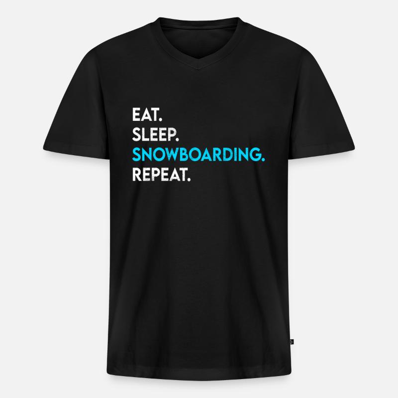 eat sleep snowboarding repeat - Männer Premium Bio T-Shirt mit V-Ausschnitt - Schwarz