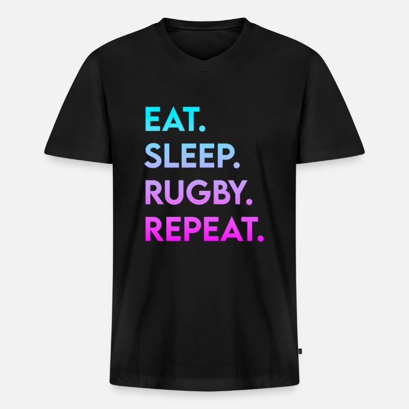 eat sleep rugby repeat - Männer Premium Bio T-Shirt mit V-Ausschnitt - Schwarz