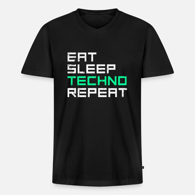 eat sleep techno repeat - Männer Premium Bio T-Shirt mit V-Ausschnitt - Schwarz