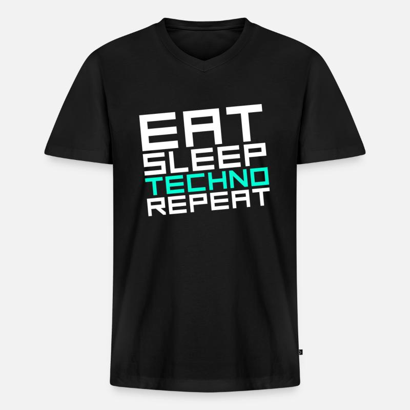 eat sleep techno repeat - Männer Premium Bio T-Shirt mit V-Ausschnitt - Schwarz
