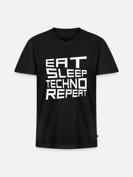 eat sleep techno repeat - Männer Premium Bio T-Shirt mit V-Ausschnitt - Schwarz