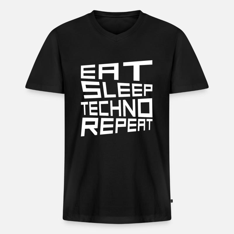 eat sleep techno repeat - Männer Premium Bio T-Shirt mit V-Ausschnitt - Schwarz