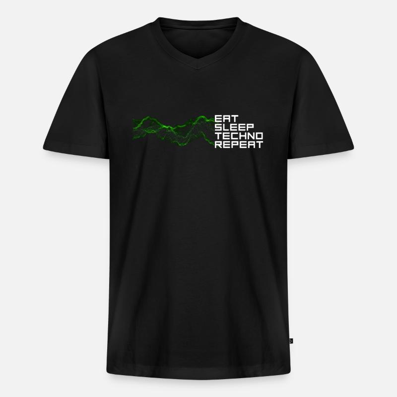 eat sleep techno repeat - Männer Premium Bio T-Shirt mit V-Ausschnitt - Schwarz