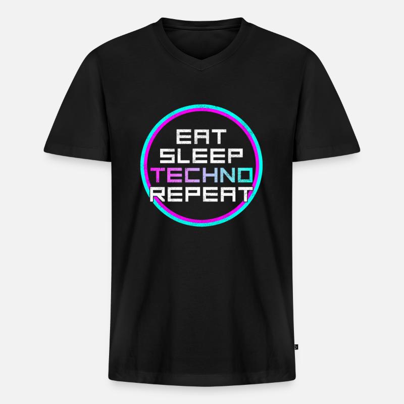 eat sleep techno repeat - Männer Premium Bio T-Shirt mit V-Ausschnitt - Schwarz