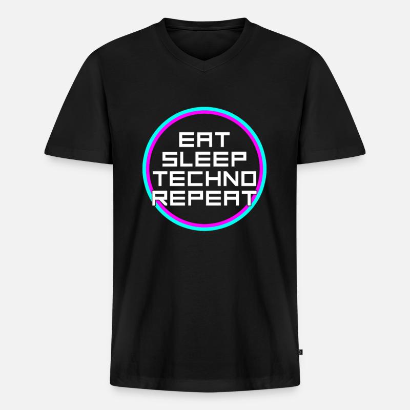 eat sleep techno repeat - Männer Premium Bio T-Shirt mit V-Ausschnitt - Schwarz