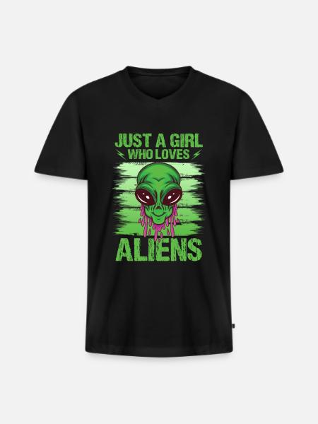Girl Alien Lover UFO Galaxy - Men's Premium Organic T-shirt with V-neck - black