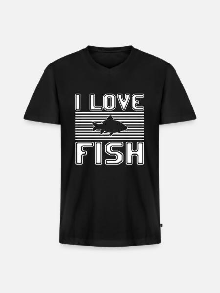 I love fish - Männer Premium Bio T-Shirt mit V-Ausschnitt - Schwarz