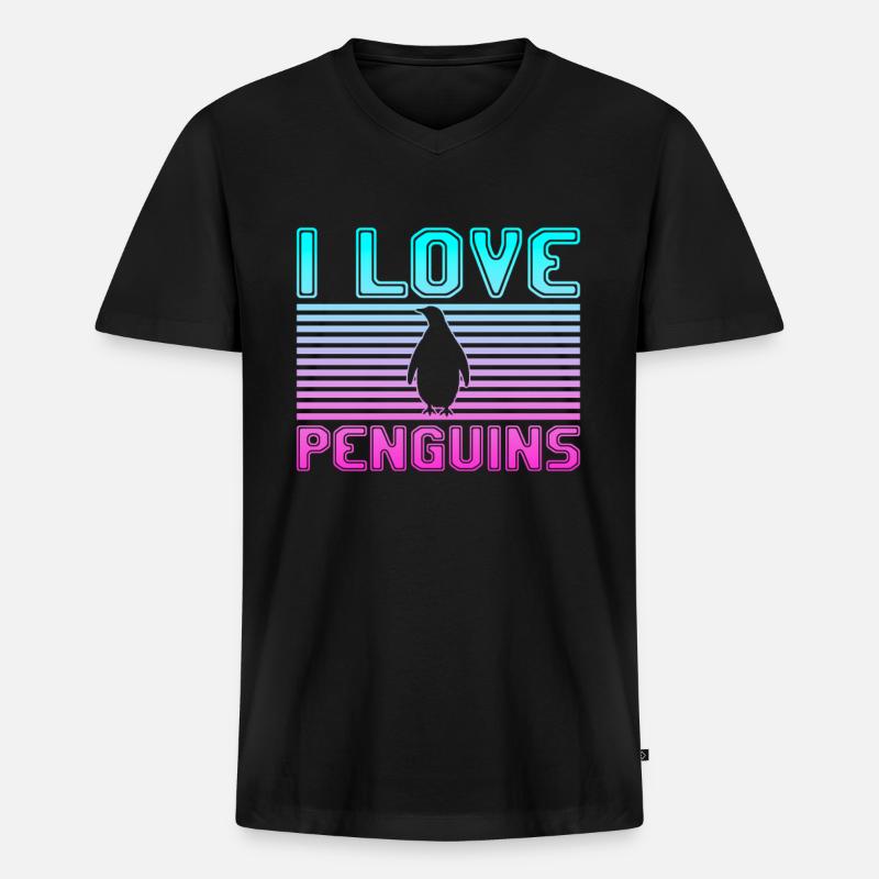 I love penguins - Männer Premium Bio T-Shirt mit V-Ausschnitt - Schwarz