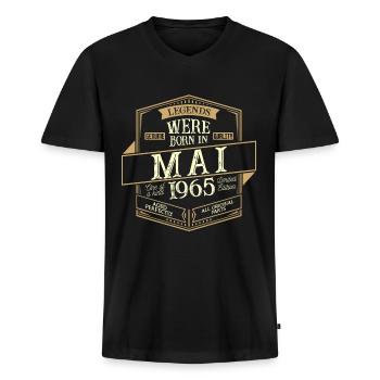 Mai 1965 Anniversaire Homme - T-shirt encolure en V Premium bio Homme - noir - Devant - Nico (187cm)