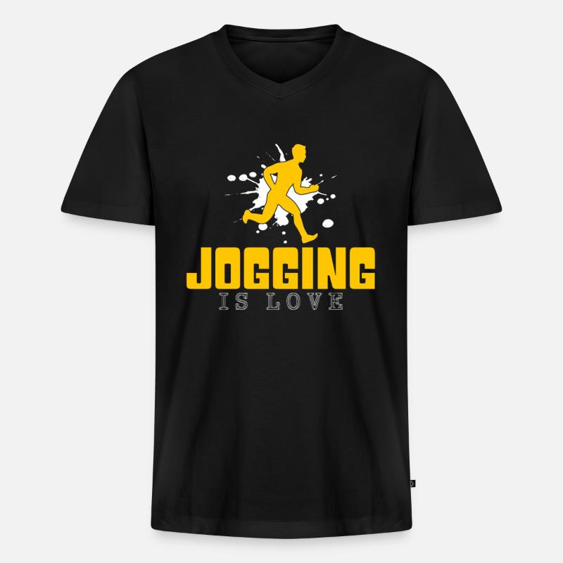 Joggen - Männer Premium Bio T-Shirt mit V-Ausschnitt - Schwarz