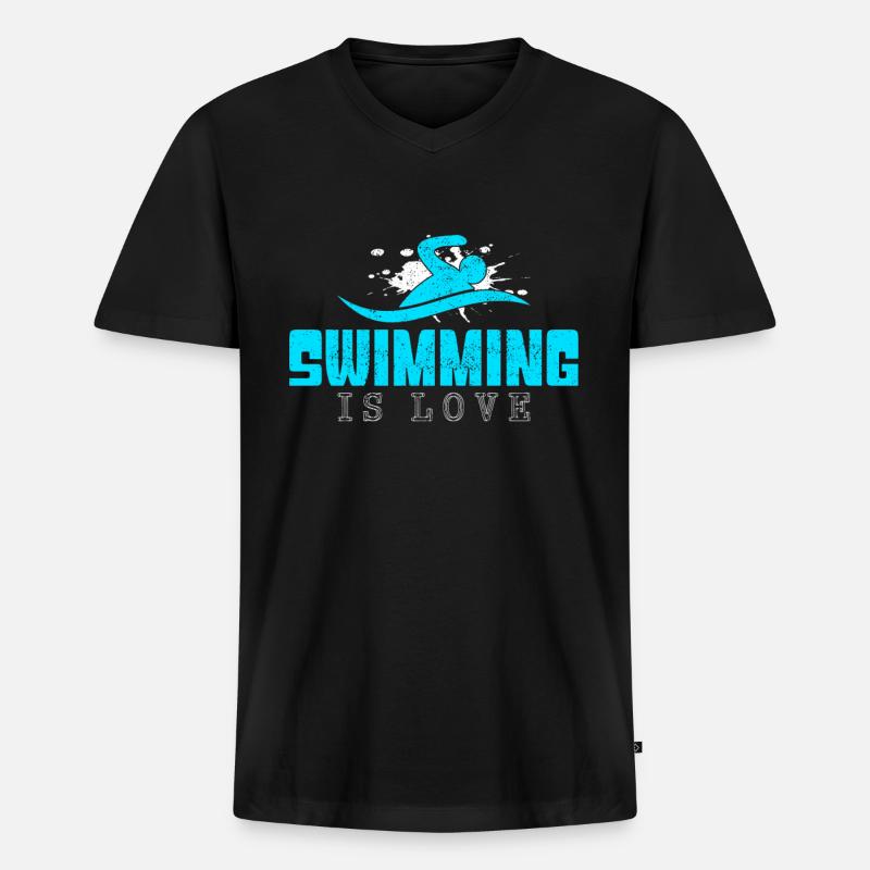 Schwimmen Spruch - Männer Premium Bio T-Shirt mit V-Ausschnitt - Schwarz