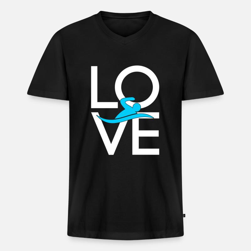 Schwimmen - Männer Premium Bio T-Shirt mit V-Ausschnitt - Schwarz