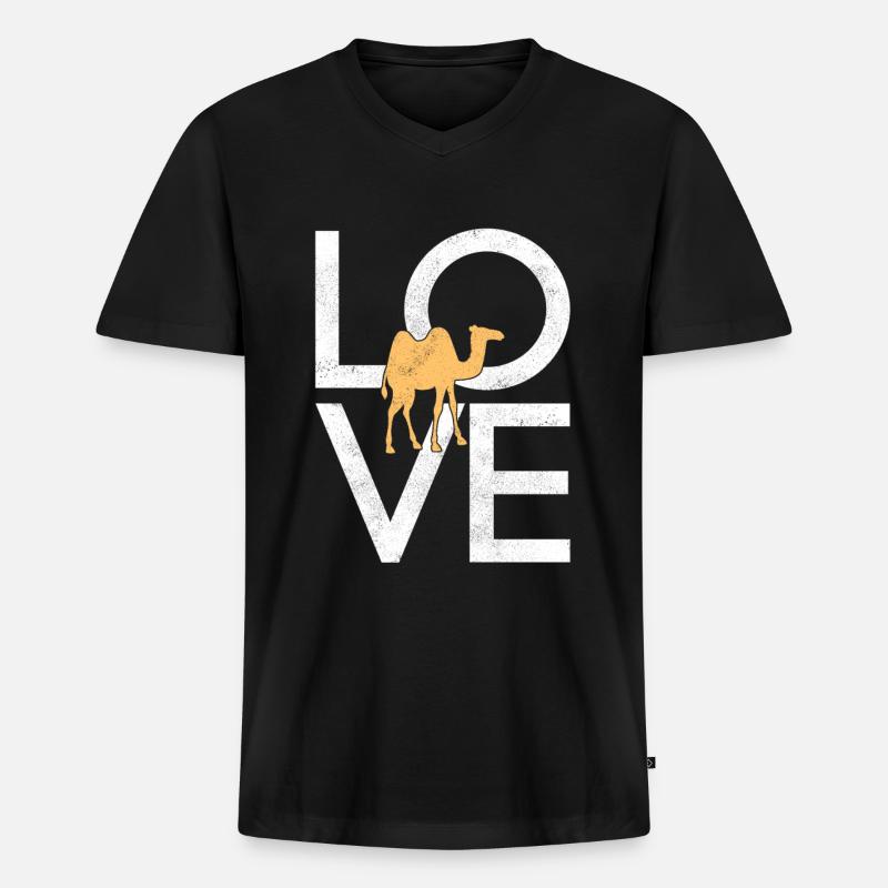 Kamel - Männer Premium Bio T-Shirt mit V-Ausschnitt - Schwarz