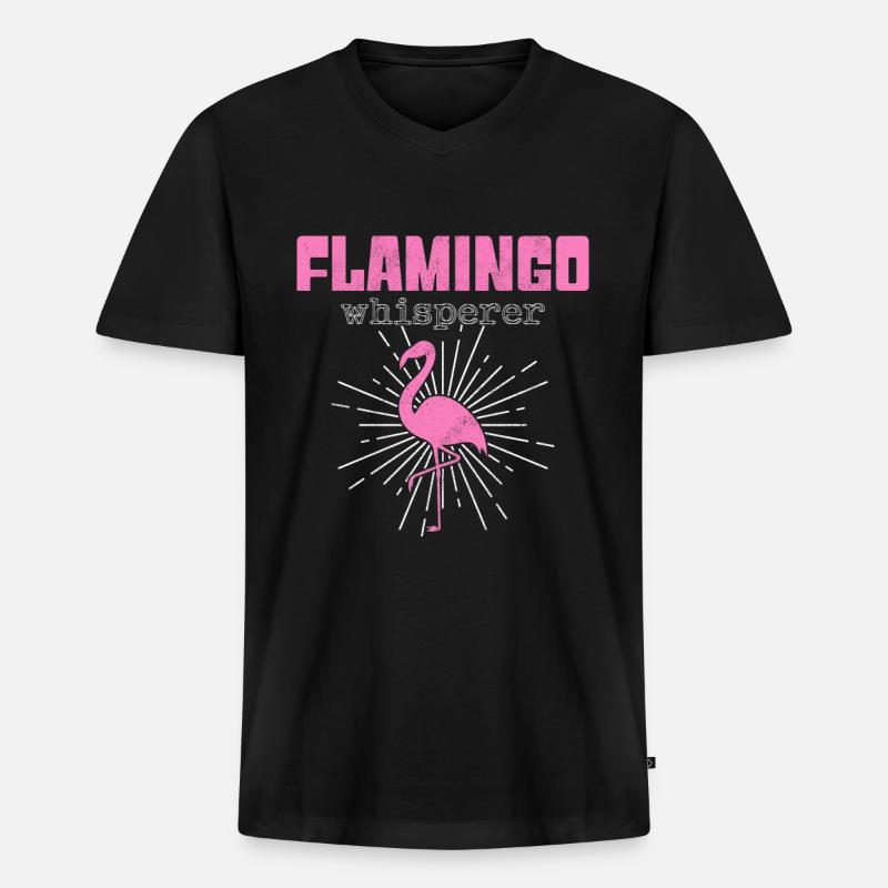 Flamingo Flüsterer - Männer Premium Bio T-Shirt mit V-Ausschnitt - Schwarz