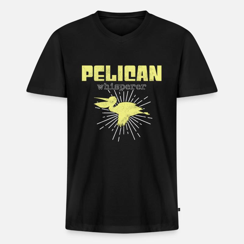 Pelikan Flüsterer - Männer Premium Bio T-Shirt mit V-Ausschnitt - Schwarz