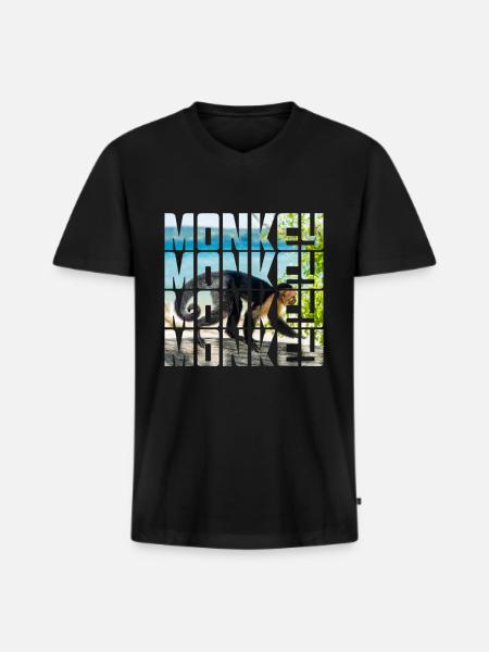 Singe - T-shirt encolure en V Premium bio Homme - noir
