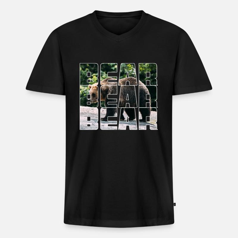 Bär - Männer Premium Bio T-Shirt mit V-Ausschnitt - Schwarz