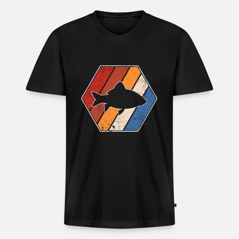 Fisch Retro - Männer Premium Bio T-Shirt mit V-Ausschnitt - Schwarz