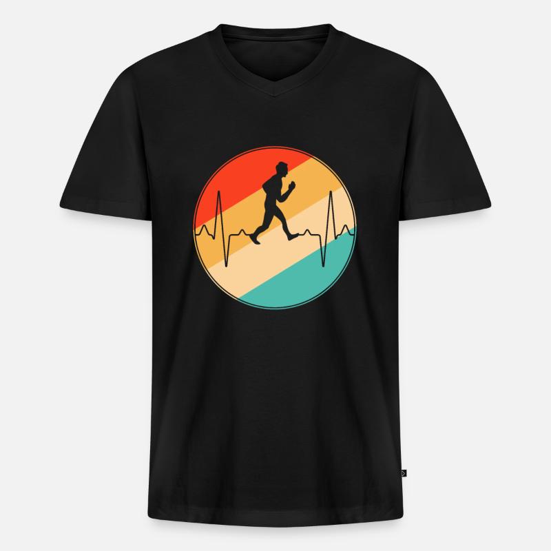 Joggen Retro Herzschlag - Männer Premium Bio T-Shirt mit V-Ausschnitt - Schwarz