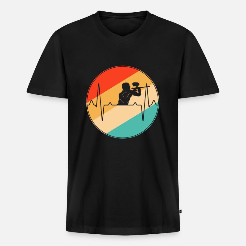 Paintball Retro Herzschlag - Männer Premium Bio T-Shirt mit V-Ausschnitt - Schwarz