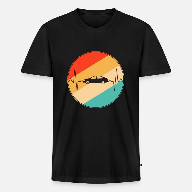 Auto Retro Herzschlag - Männer Premium Bio T-Shirt mit V-Ausschnitt - Schwarz